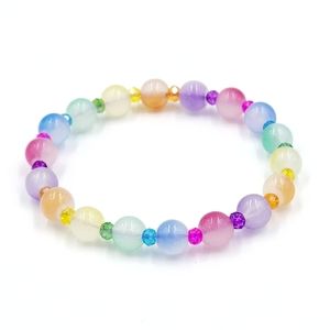 Tie Dye Rainbow Colorful Crystal Beaded Stretch Bracelet Glass Beads Handmade